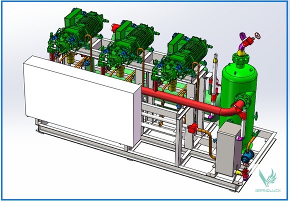 Render 3D de un rack de compresores Grandluck